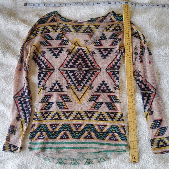 Vintage Boutique Maru Long Sleeve Mesh See Through Aztec Western Blouse Medium - Picture 3 of 6
